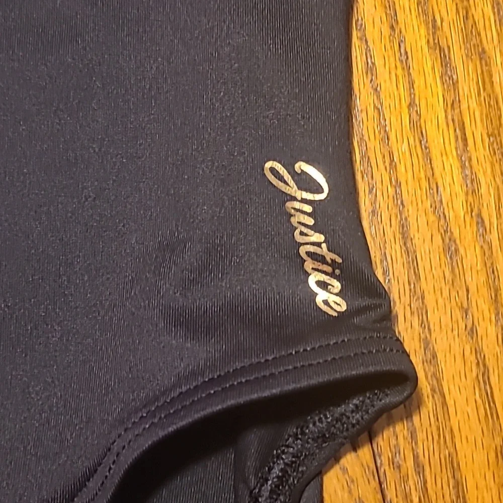 Justice Black Leotard with Gold Logo - Girl's XS